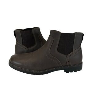 Mens‎ Dark Brown Chelsea Ankle Boots Wingtip Brogue Detail Lug Sole Size 13 New